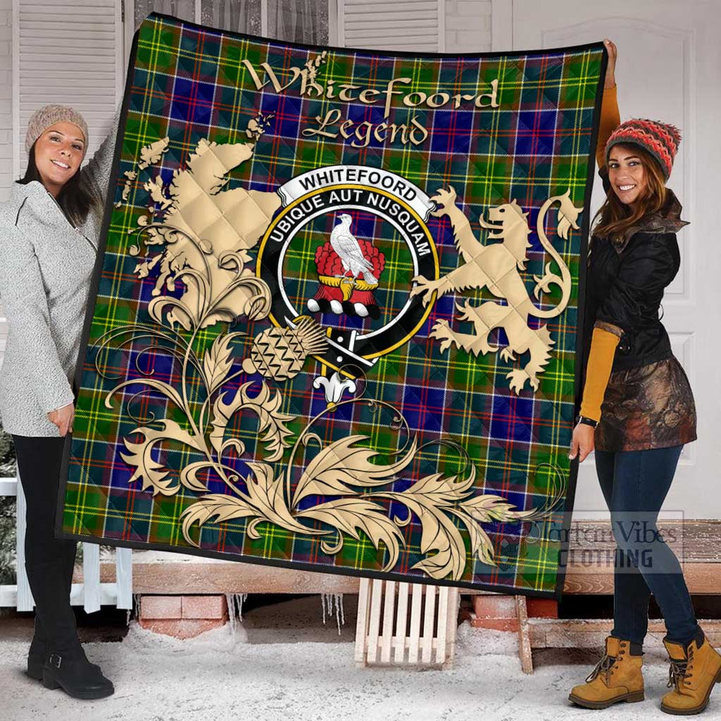 Tartan Vibes Clothing Whitefoord Tartan Quilt with Family Crest and Scottish Symbol Style