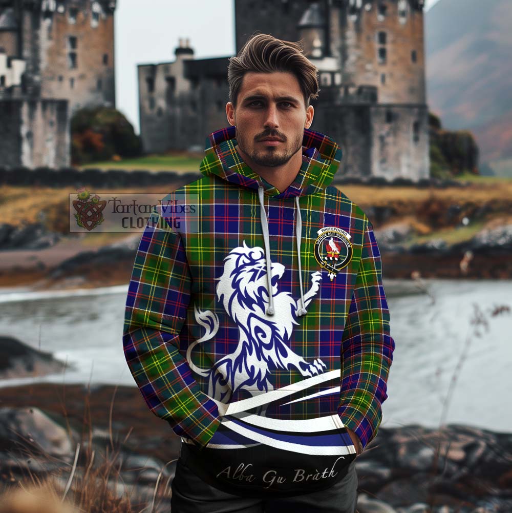 Whitefoord Tartan Cotton Hoodie with Alba Gu Brath Regal Lion Emblem - Tartan Vibes Clothing