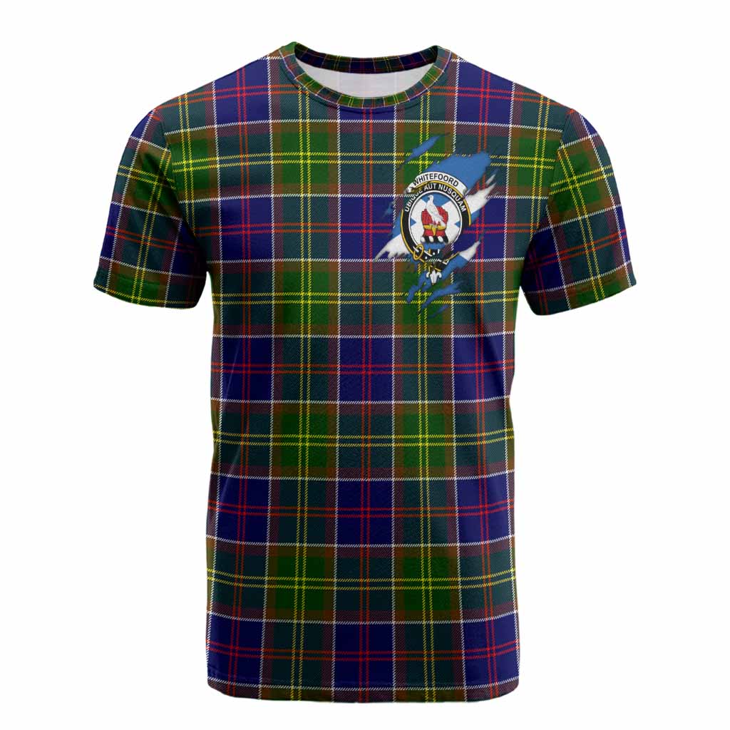 Whitefoord Clan Crest In Me Tartan Cotton T-shirt Scotland Flag Style