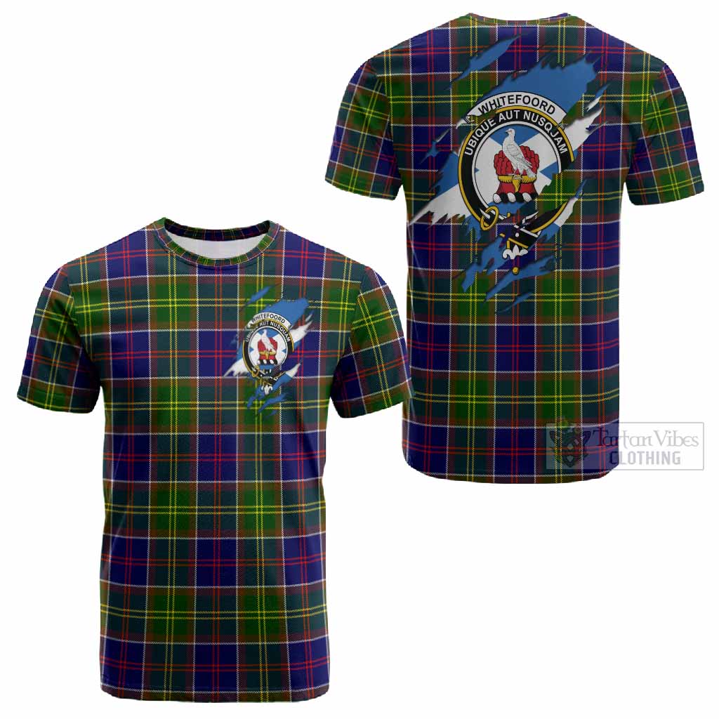 Whitefoord Clan Crest In Me Tartan Cotton T-shirt Scotland Flag Style