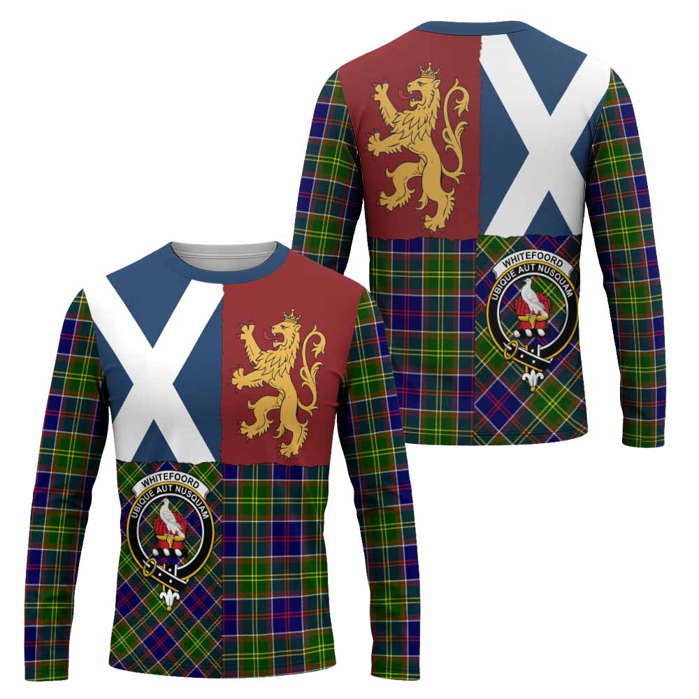 Whitefoord Crest Tartan Long Sleeve T-Shirt with Lion Rampant Saltire Style