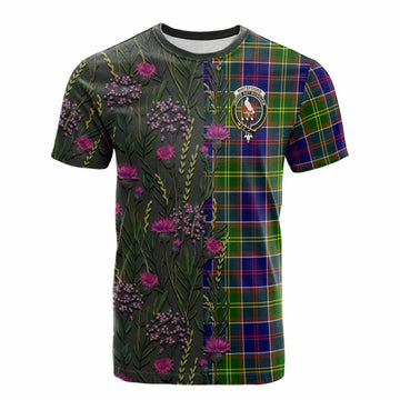 Whitefoord Family Crest Tartan Cotton T-shirt Scottish Thistle Flower Pattern Half Style - Tartan Vibes Clothing