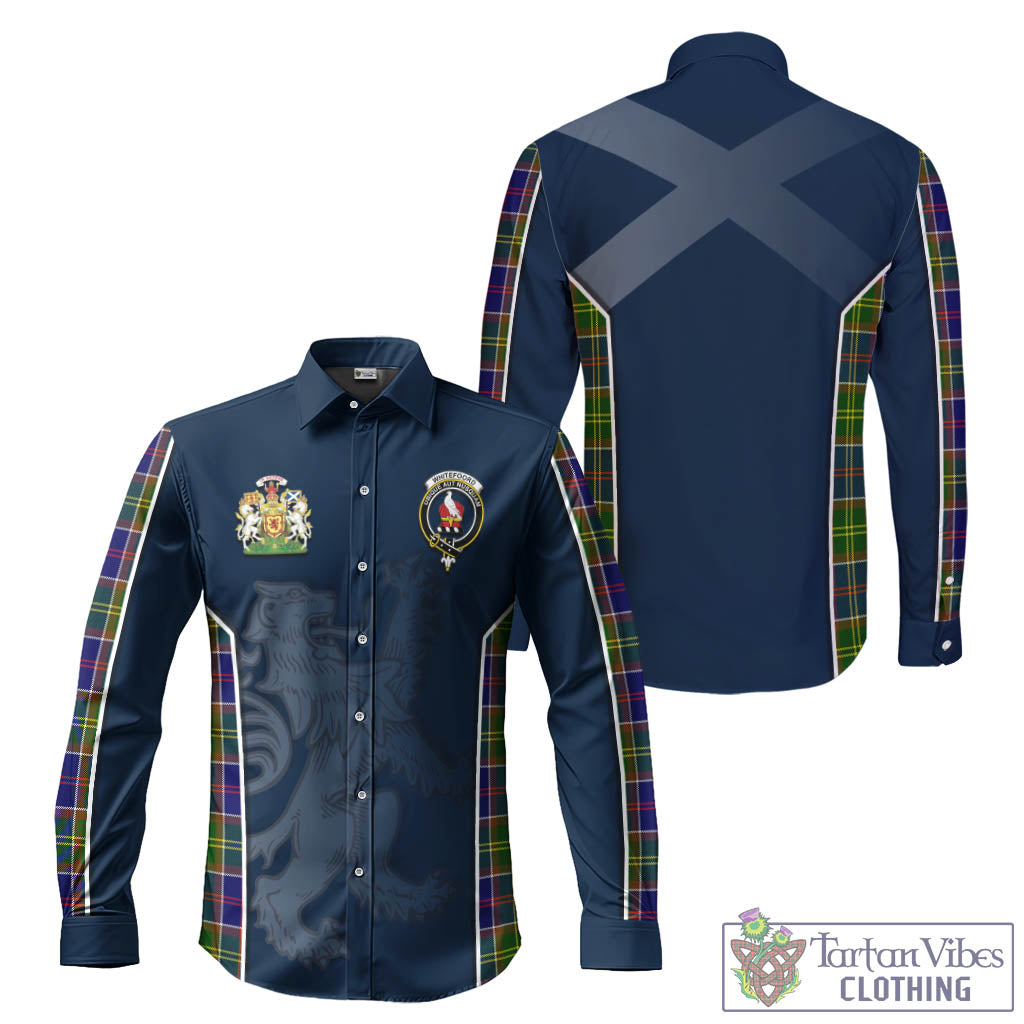 Whitefoord Tartan Long Sleeve Button Up Shirt with Family Crest and Lion Rampant Vibes Sport Style Men's Shirt - Tartan Vibes Clothing