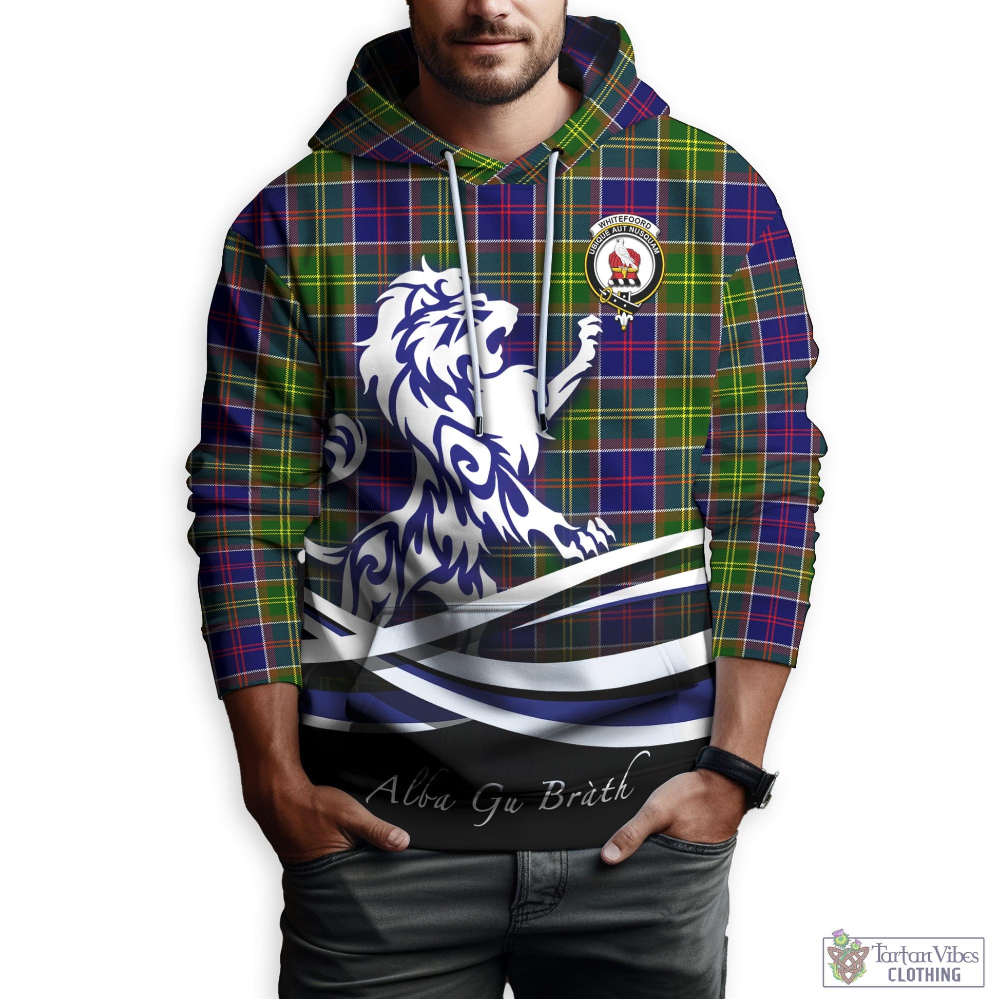 Whitefoord Tartan Hoodie with Alba Gu Brath Regal Lion Emblem Zip Hoodie - Tartan Vibes Clothing
