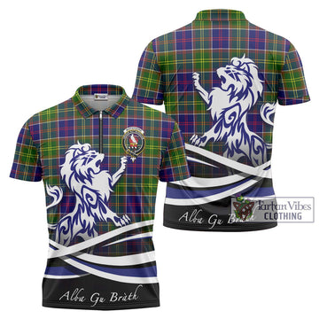 Whitefoord Tartan Zipper Polo Shirt with Alba Gu Brath Regal Lion Emblem Unisex - Tartan Vibes Clothing
