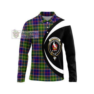 Whitefoord Tartan Long Sleeve Polo Shirt with Family Crest Circle Style Unisex - Tartan Vibes Clothing