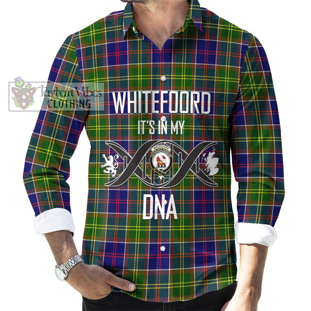 Whitefoord Tartan Long Sleeve Button Shirt with Family Crest DNA In Me Style Men's Shirt S - Tartanvibesclothing Shop