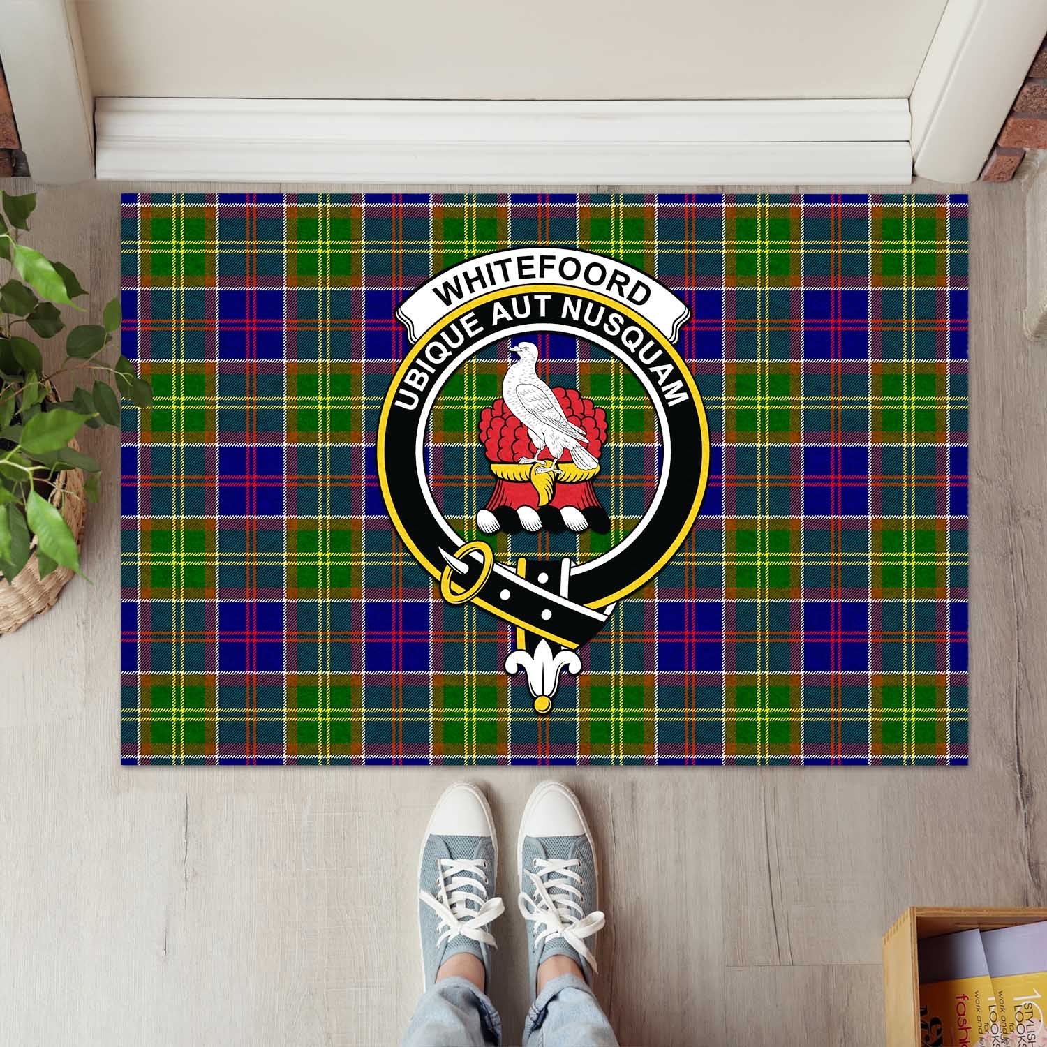 Whitefoord Modern Tartan Door Mat with Family Crest - Tartanvibesclothing Shop