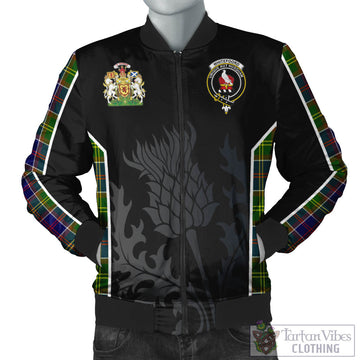 Tartan Vibes Clothing Whitefoord Modern Tartan Bomber Jacket with Family Crest and Scottish Thistle Vibes Sport Style