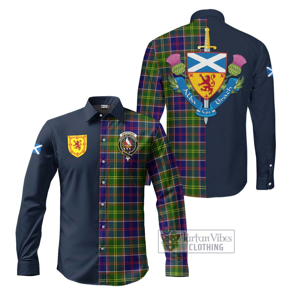 Whitefoord Tartan Long Sleeve Button Shirt Alba with Scottish Lion Royal Arm Half Style Men's Shirt S - Tartan Vibes Clothing