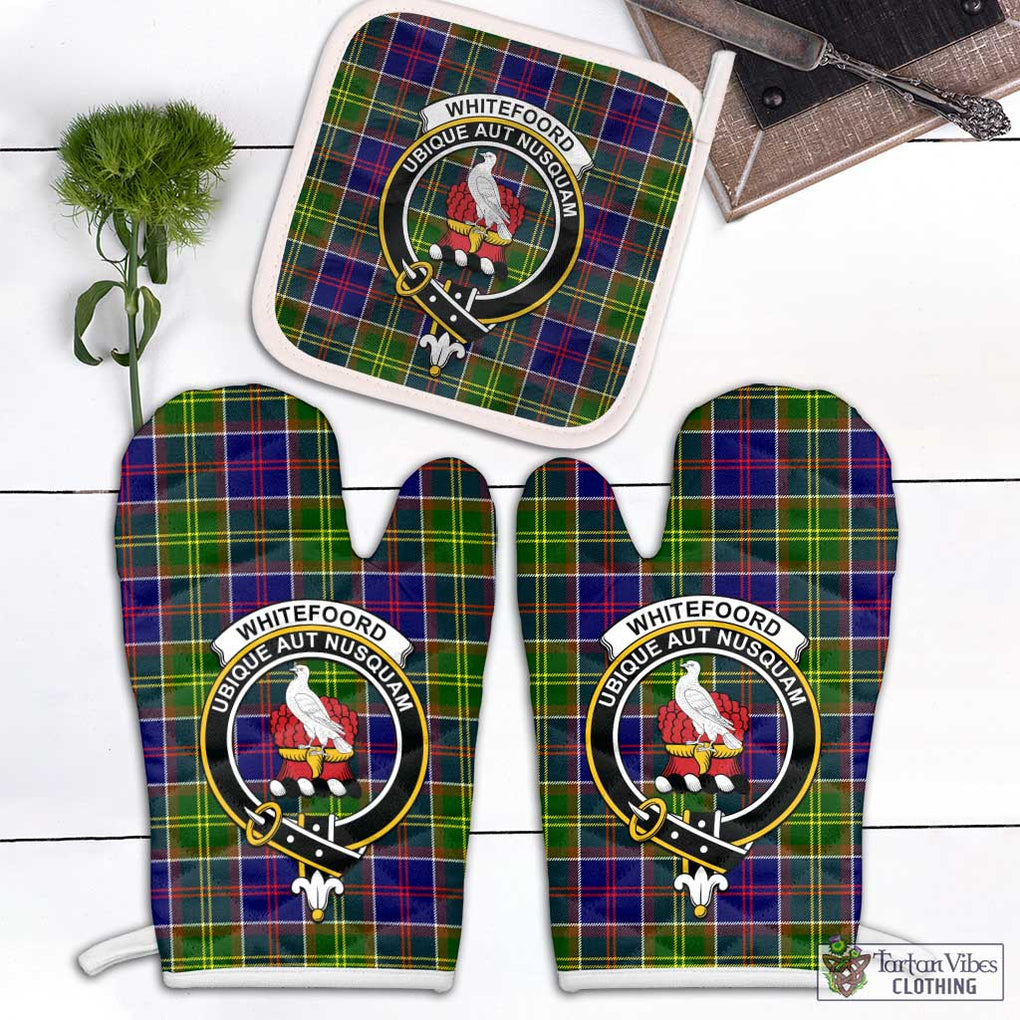 Whitefoord Tartan Combo Oven Mitt & Pot-Holder with Family Crest White - Tartan Vibes Clothing