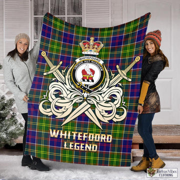 Whitefoord Tartan Blanket with Clan Crest and the Golden Sword of Courageous Legacy X-Large 59 x 79 inches 150 x 200 cm - Tartan Vibes Clothing