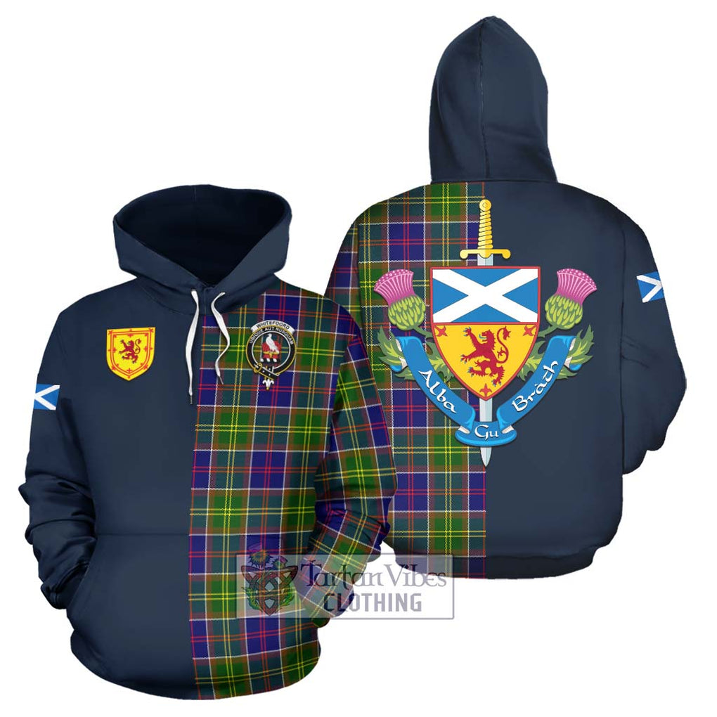Whitefoord Tartan Hoodie Alba with Scottish Lion Royal Arm Half Style Zip Hoodie - Tartan Vibes Clothing