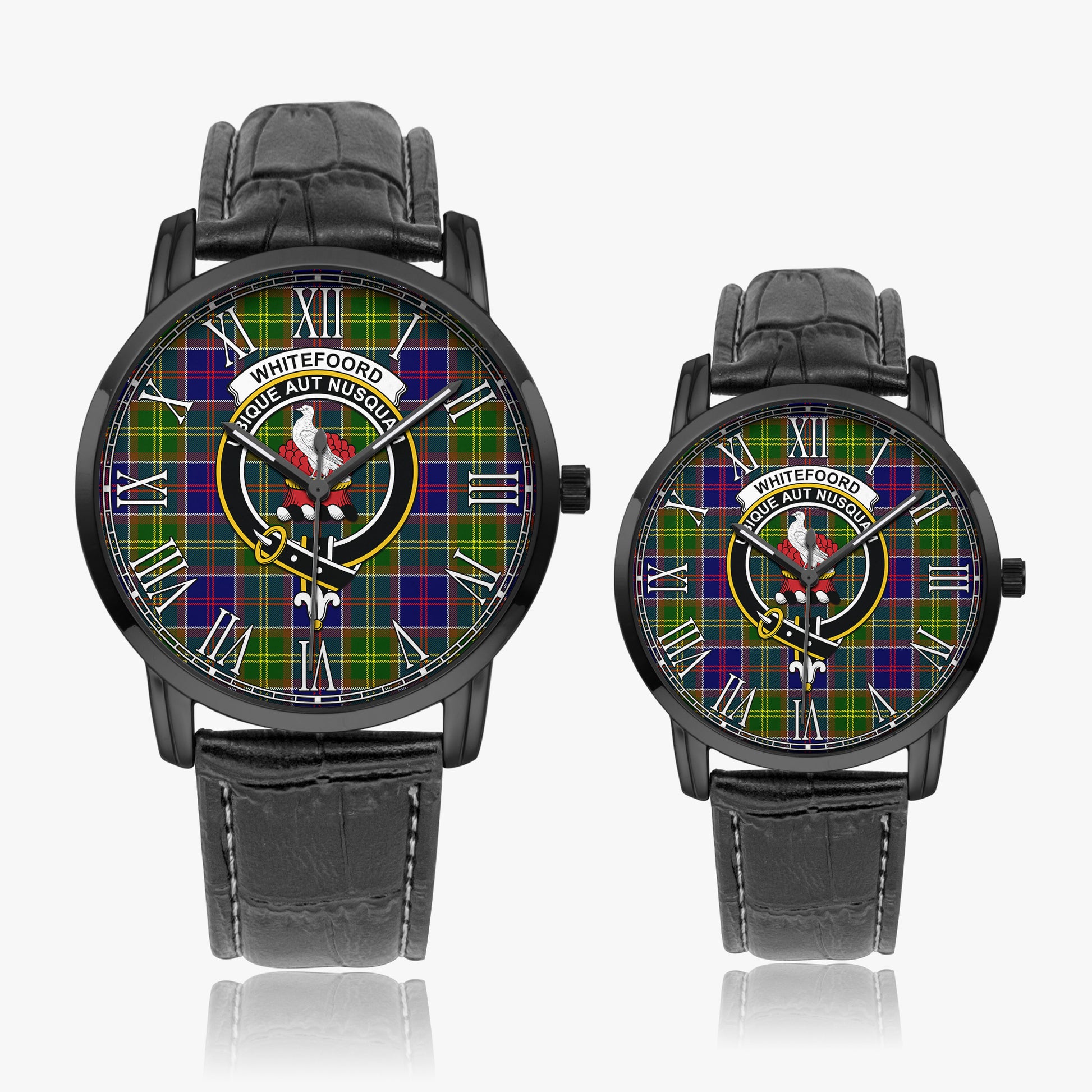 Whitefoord Tartan Family Crest Leather Strap Quartz Watch Wide Type - Tartan Vibes Clothing