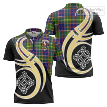 Whitefoord Tartan Zipper Polo Shirt with Family Crest and Celtic Symbol Style Unisex - Tartan Vibes Clothing