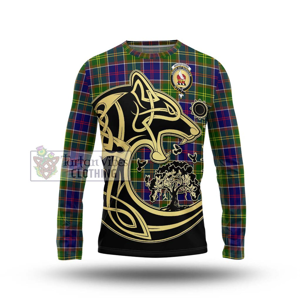 Whitefoord Tartan Long Sleeve T-Shirt with Family Crest Celtic Wolf Style Unisex - Tartan Vibes Clothing