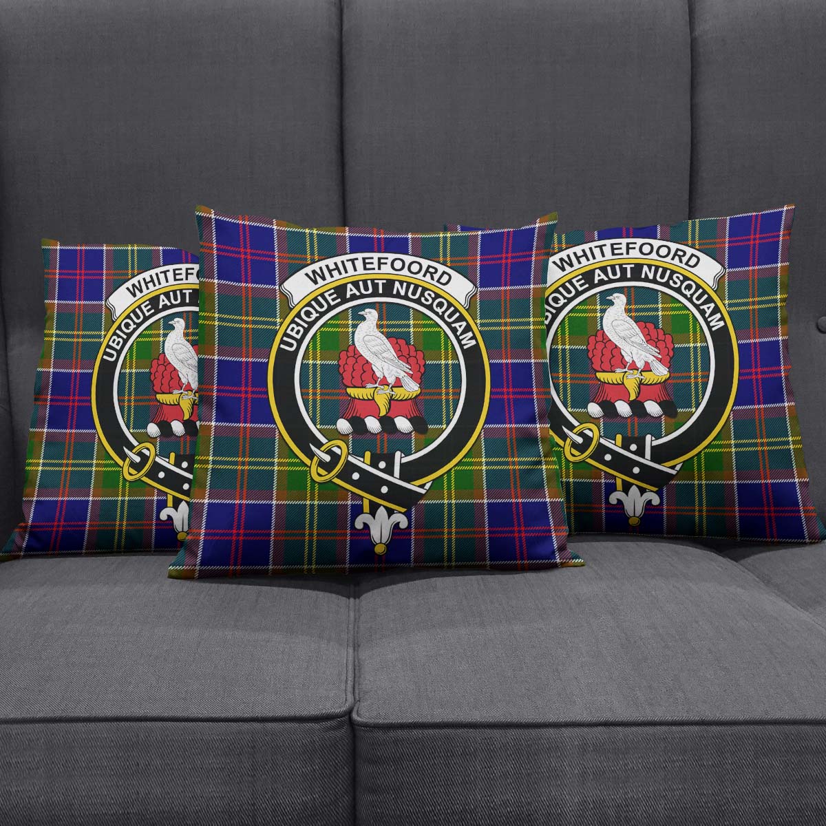 Whitefoord Modern Tartan Pillow Cover with Family Crest Square Pillow Cover - Tartanvibesclothing