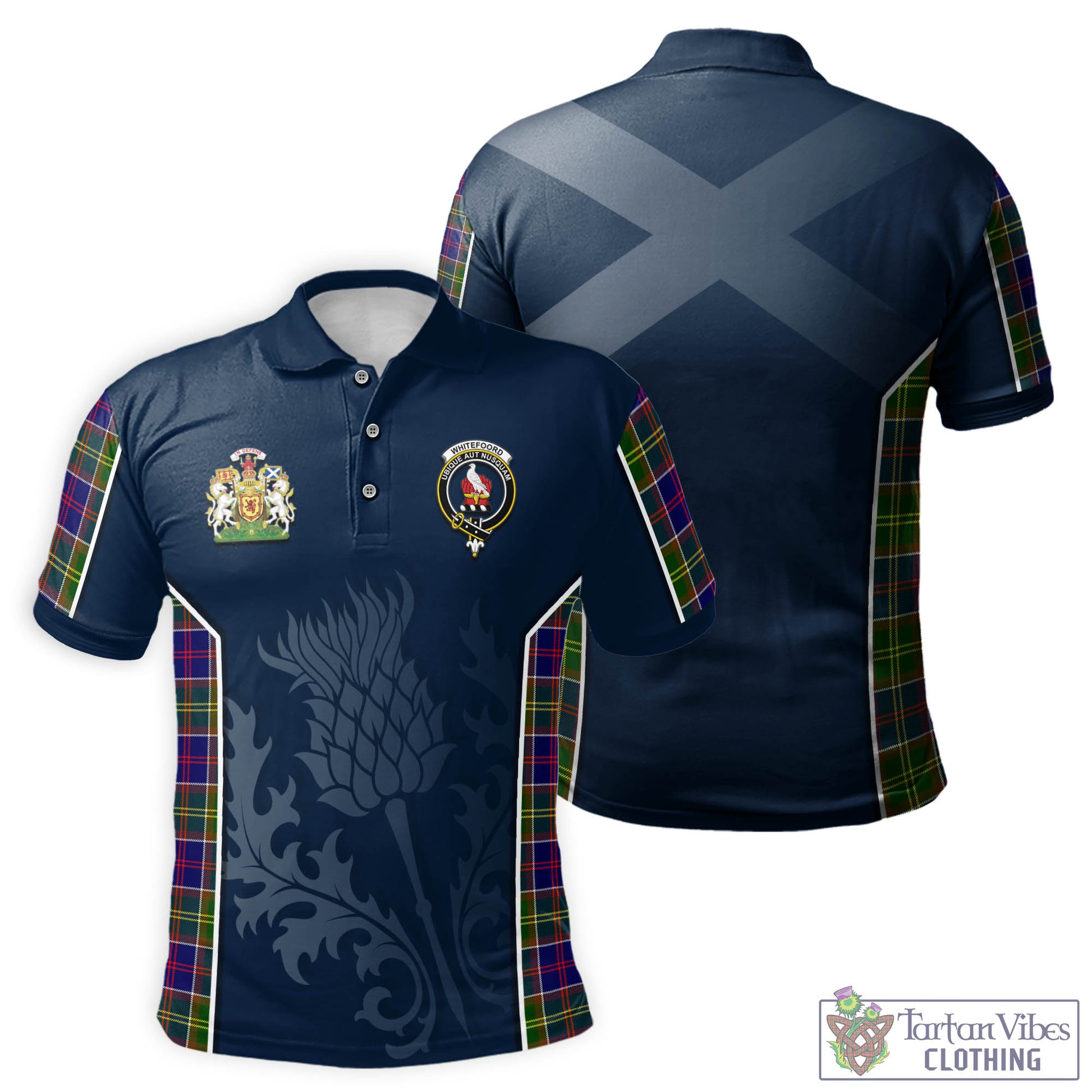 Tartan Vibes Clothing Whitefoord Modern Tartan Men's Polo Shirt with Family Crest and Scottish Thistle Vibes Sport Style