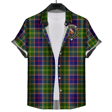Whitefoord Modern Tartan Short Sleeve Button Down Shirt with Family Crest