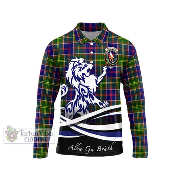 Whitefoord Tartan Long Sleeve Polo Shirt with Alba Gu Brath Regal Lion Emblem Unisex - Tartan Vibes Clothing