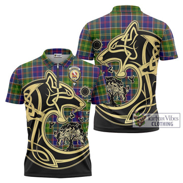 Whitefoord Tartan Zipper Polo Shirt with Family Crest Celtic Wolf Style Unisex - Tartan Vibes Clothing