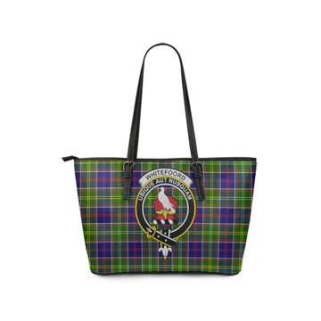 Whitefoord Modern Tartan Leather Tote Bag with Family Crest