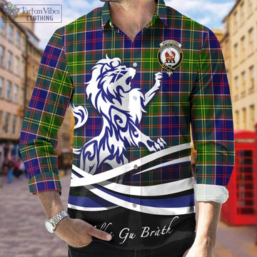 Whitefoord Tartan Long Sleeve Button Up Shirt with Alba Gu Brath Regal Lion Emblem Men's Shirt - Tartan Vibes Clothing