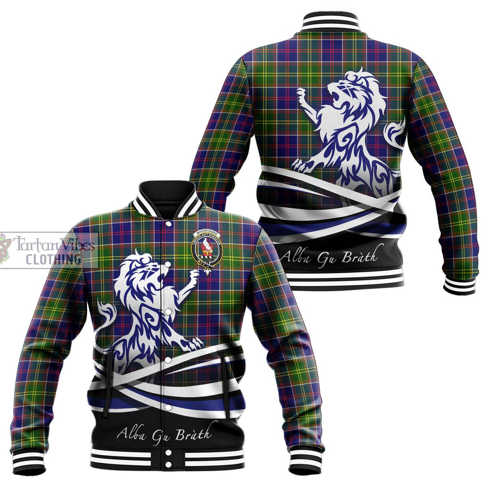 Whitefoord Tartan Baseball Jacket with Alba Gu Brath Regal Lion Emblem Unisex - Tartan Vibes Clothing