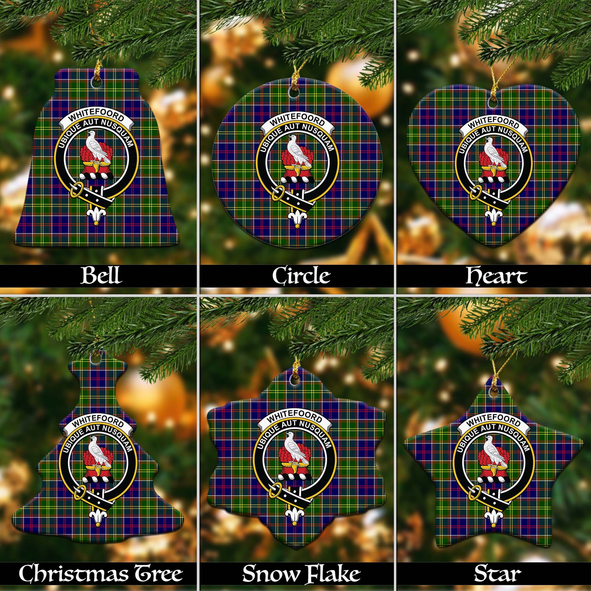 Whitefoord Tartan Christmas Ceramic Ornaments with Family Crest Ceramic - Tartan Vibes Clothing