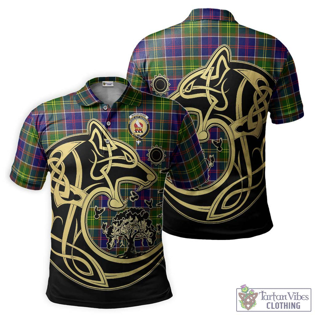 Whitefoord Tartan Polo Shirt with Family Crest Celtic Wolf Style Kid - Tartan Vibes Clothing