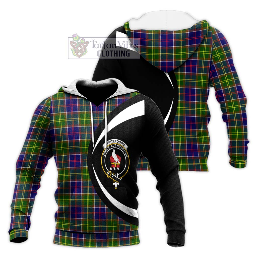 Whitefoord Tartan Knitted Hoodie with Family Crest Circle Style Unisex Knitted Pullover Hoodie - Tartan Vibes Clothing