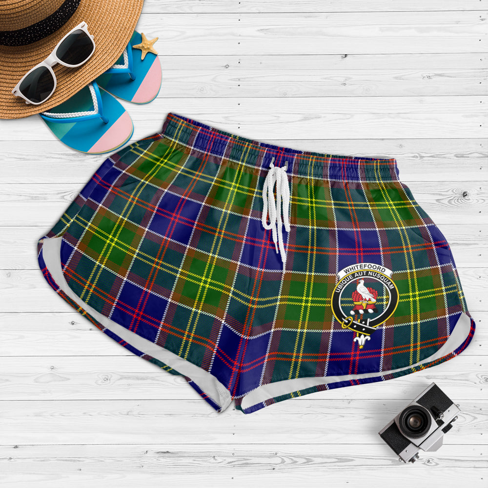 whitefoord-modern-tartan-womens-shorts-with-family-crest