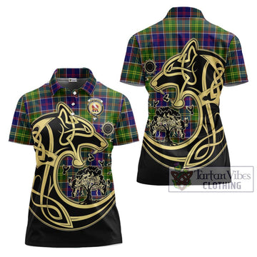 Whitefoord Tartan Women's Polo Shirt with Family Crest Celtic Wolf Style Women - Tartan Vibes Clothing