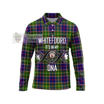 Whitefoord Tartan Long Sleeve Polo Shirt with Family Crest DNA In Me Style Unisex - Tartan Vibes Clothing