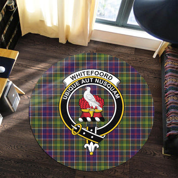 Whitefoord Tartan Round Rug with Family Crest Premium Round Rug - Tartan Vibes Clothing