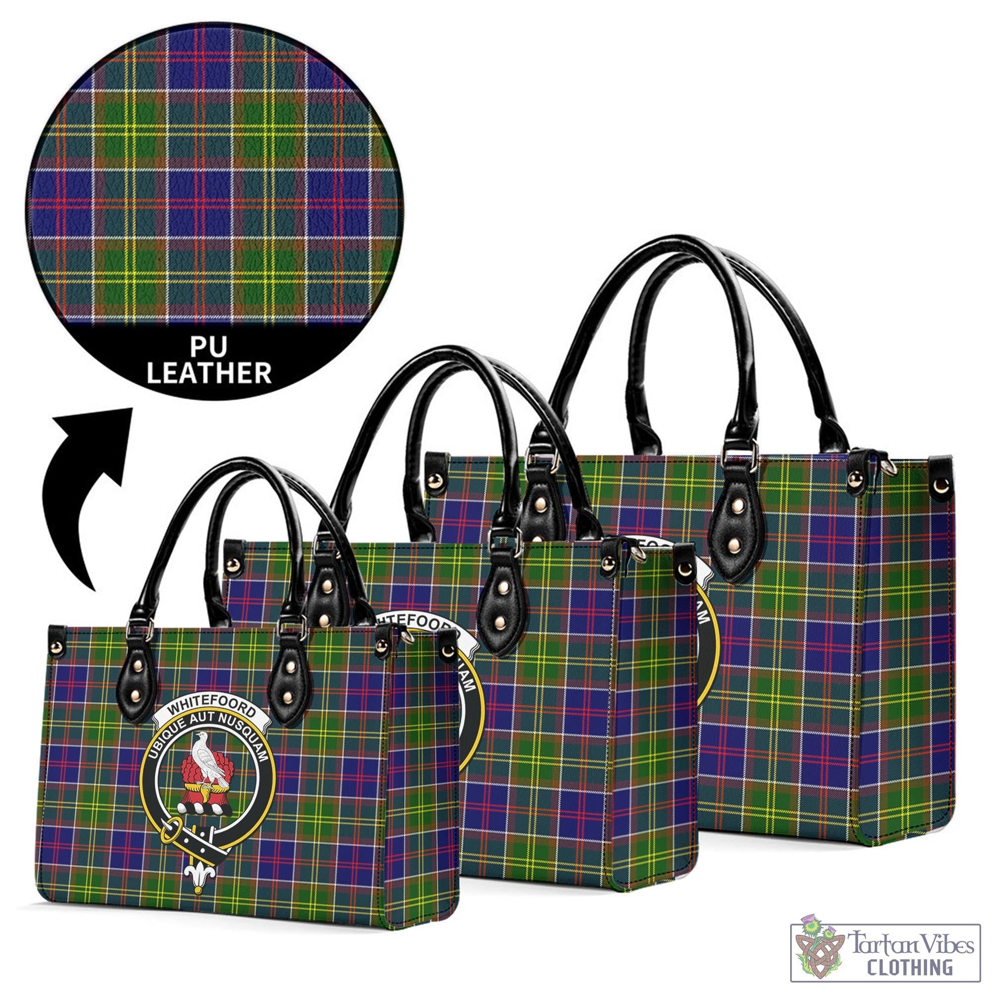 Whitefoord Tartan Luxury Leather Handbags with Family Crest L - Tartan Vibes Clothing