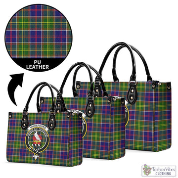 Whitefoord Tartan Luxury Leather Handbags with Family Crest L - Tartan Vibes Clothing
