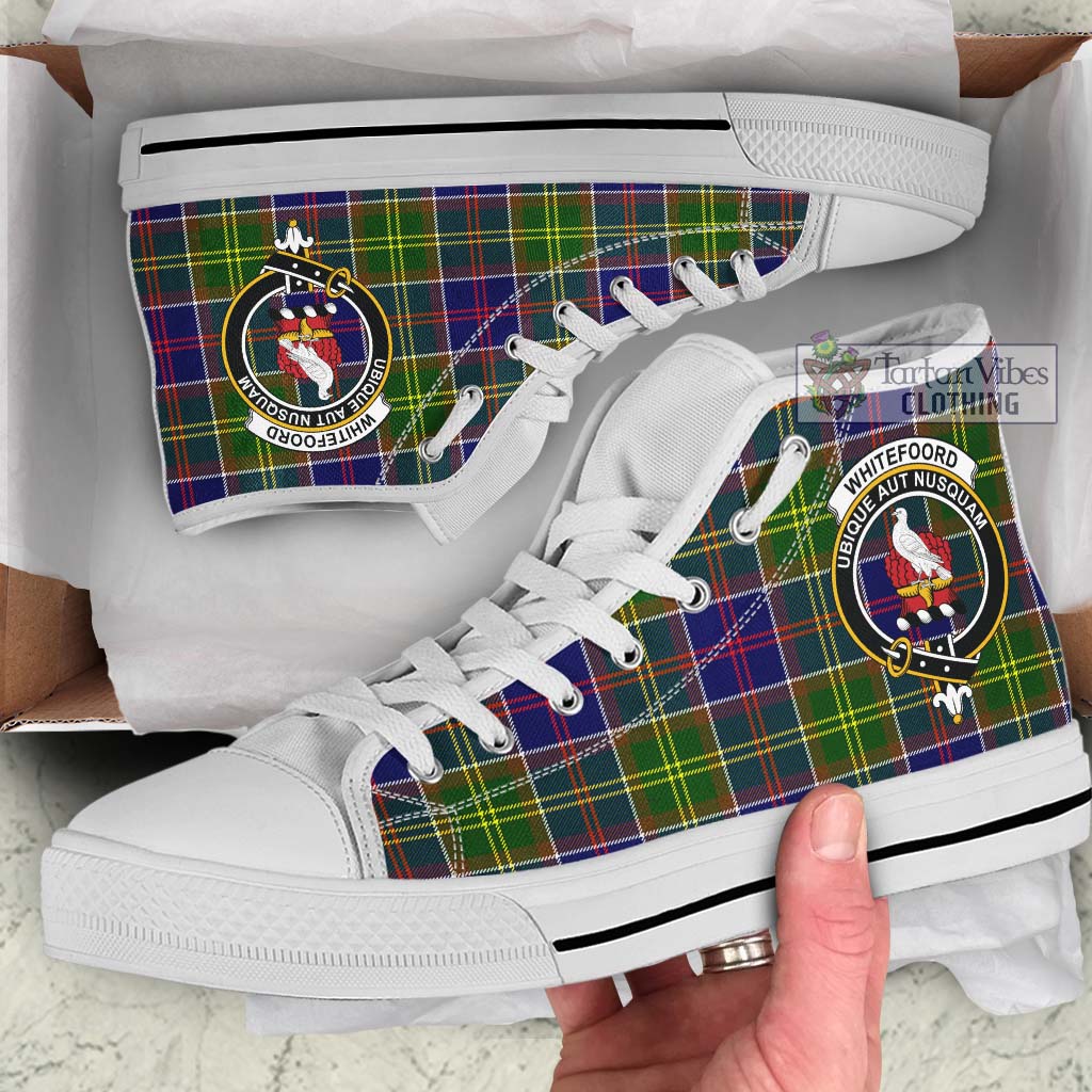 Whitefoord Tartan High Top Shoes with Family Crest Kid High Top - White Sole - Tartan Vibes Clothing