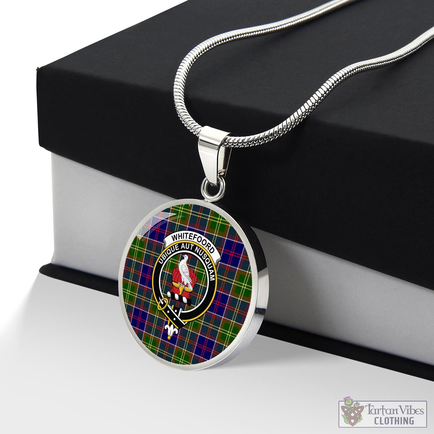 Whitefoord Tartan Circle Necklace with Family Crest Luxury Necklace (Silver) No - Tartan Vibes Clothing