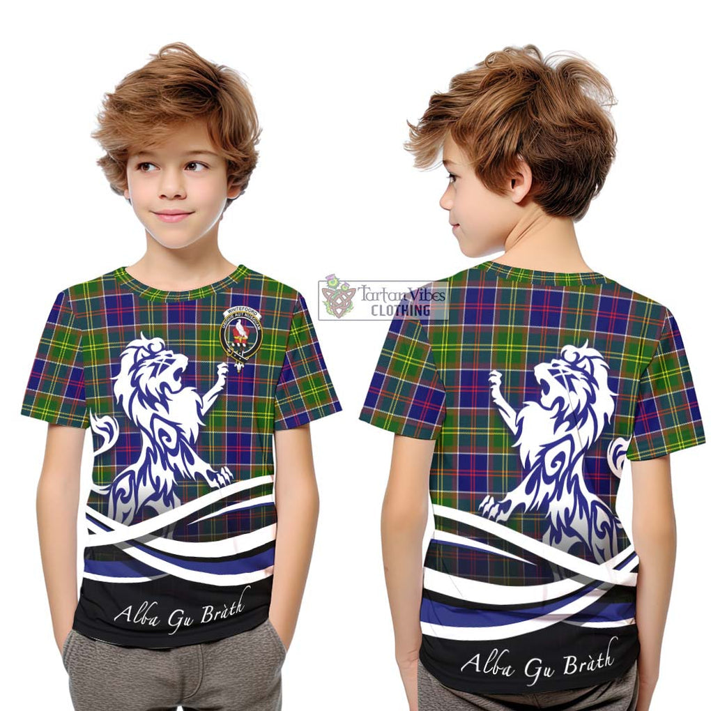 Whitefoord Tartan Kid T-Shirt with Alba Gu Brath Regal Lion Emblem Youth XL Size14 - Tartan Vibes Clothing