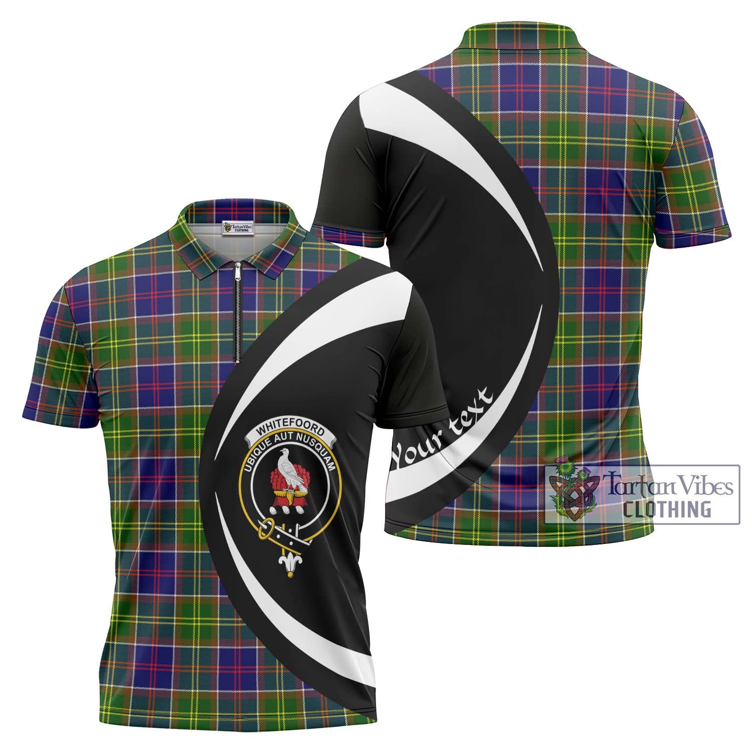 Whitefoord Tartan Zipper Polo Shirt with Family Crest Circle Style Unisex - Tartan Vibes Clothing