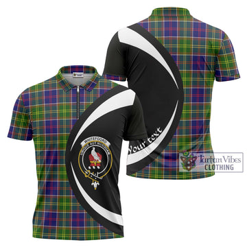 Whitefoord Tartan Zipper Polo Shirt with Family Crest Circle Style Unisex - Tartan Vibes Clothing
