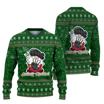 Whitefoord modern Clan Christmas Family Knitted Sweater with Funny Gnome Playing Bagpipes Unisex Green - Tartanvibesclothing