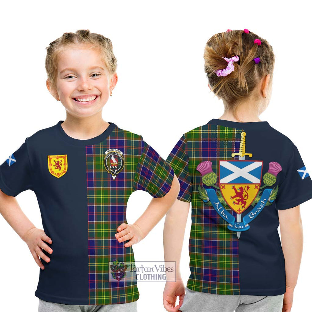 Whitefoord Tartan Kid T-Shirt Alba with Scottish Lion Royal Arm Half Style - Tartan Vibes Clothing