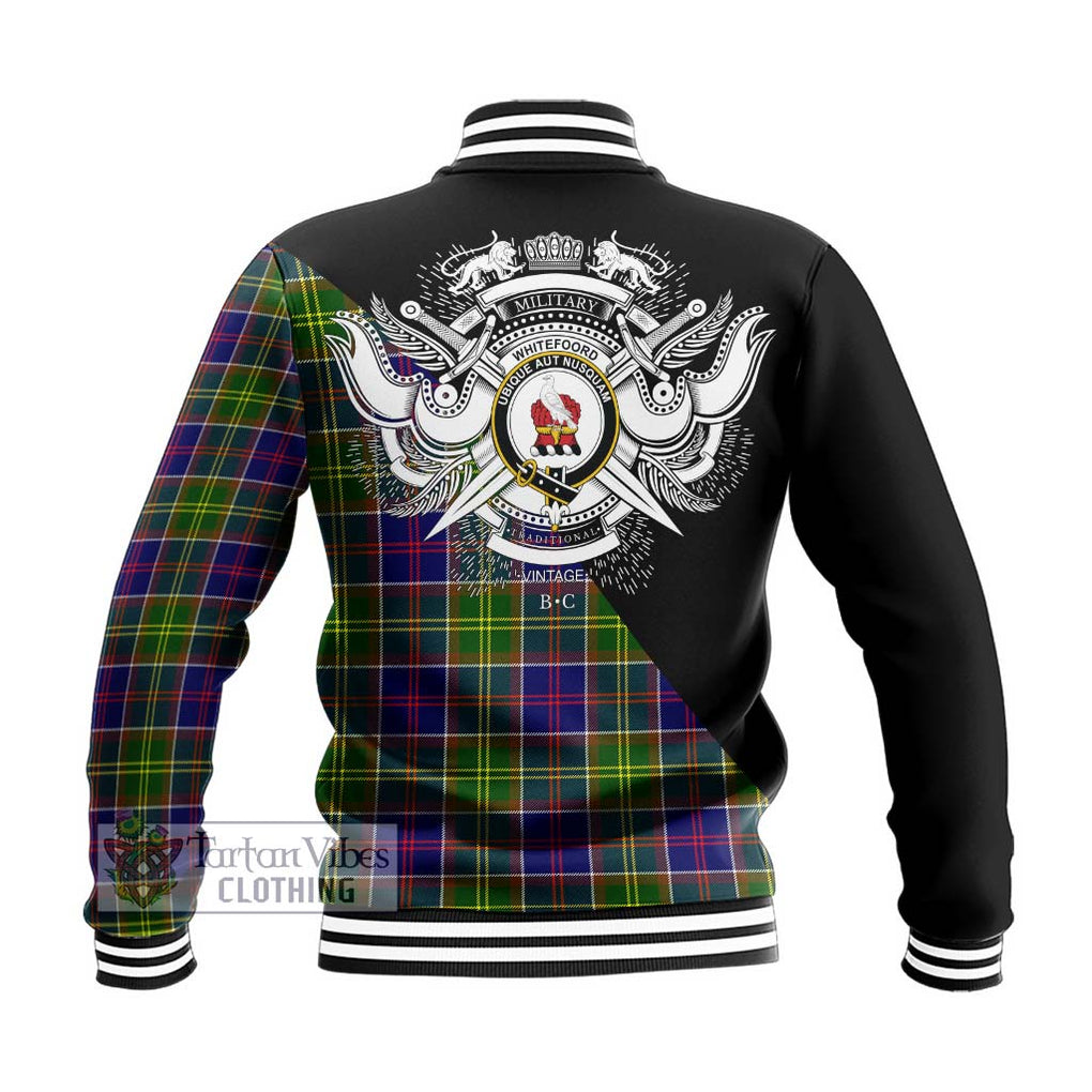 Whitefoord Tartan Baseball Jacket with Family Crest and Military Logo Style - Tartan Vibes Clothing
