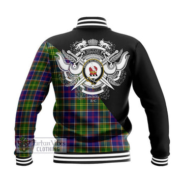 Whitefoord Tartan Baseball Jacket with Family Crest and Military Logo Style - Tartan Vibes Clothing