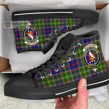 Whitefoord Tartan High Top Shoes with Family Crest - Tartan Vibes Clothing