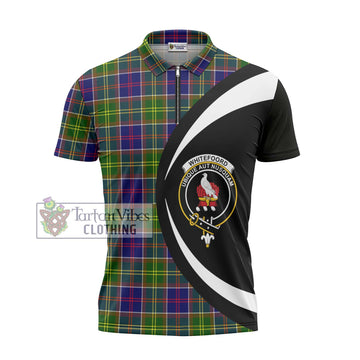Whitefoord Tartan Zipper Polo Shirt with Family Crest Circle Style - Tartan Vibes Clothing