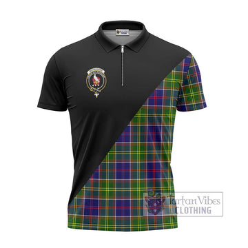 Whitefoord Tartan Zipper Polo Shirt with Family Crest and Military Logo Style - Tartan Vibes Clothing