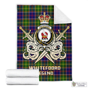 Whitefoord Modern Tartan Blanket with Clan Crest and the Golden Sword of Courageous Legacy